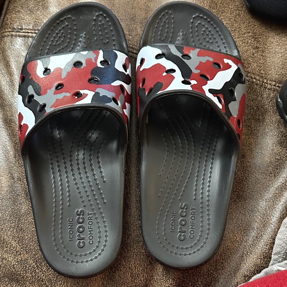 CROCS Red and Black Camo Slides